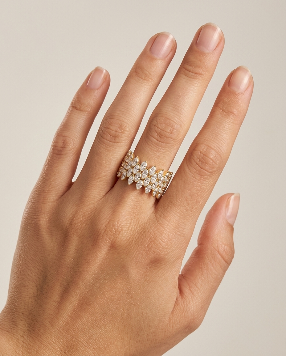 14KT Yellow Gold Diamond Ring on model