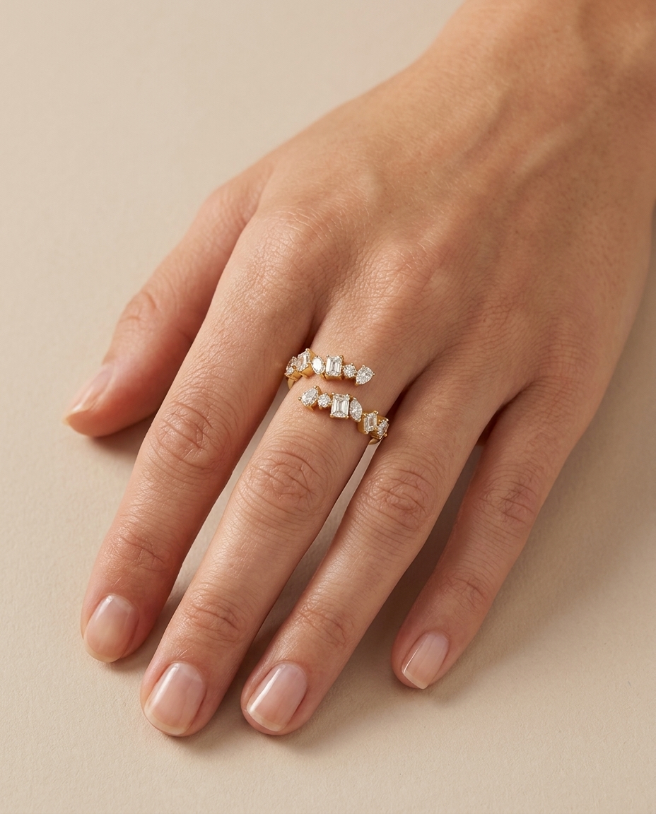 14KT Gold Diamond Ring on model