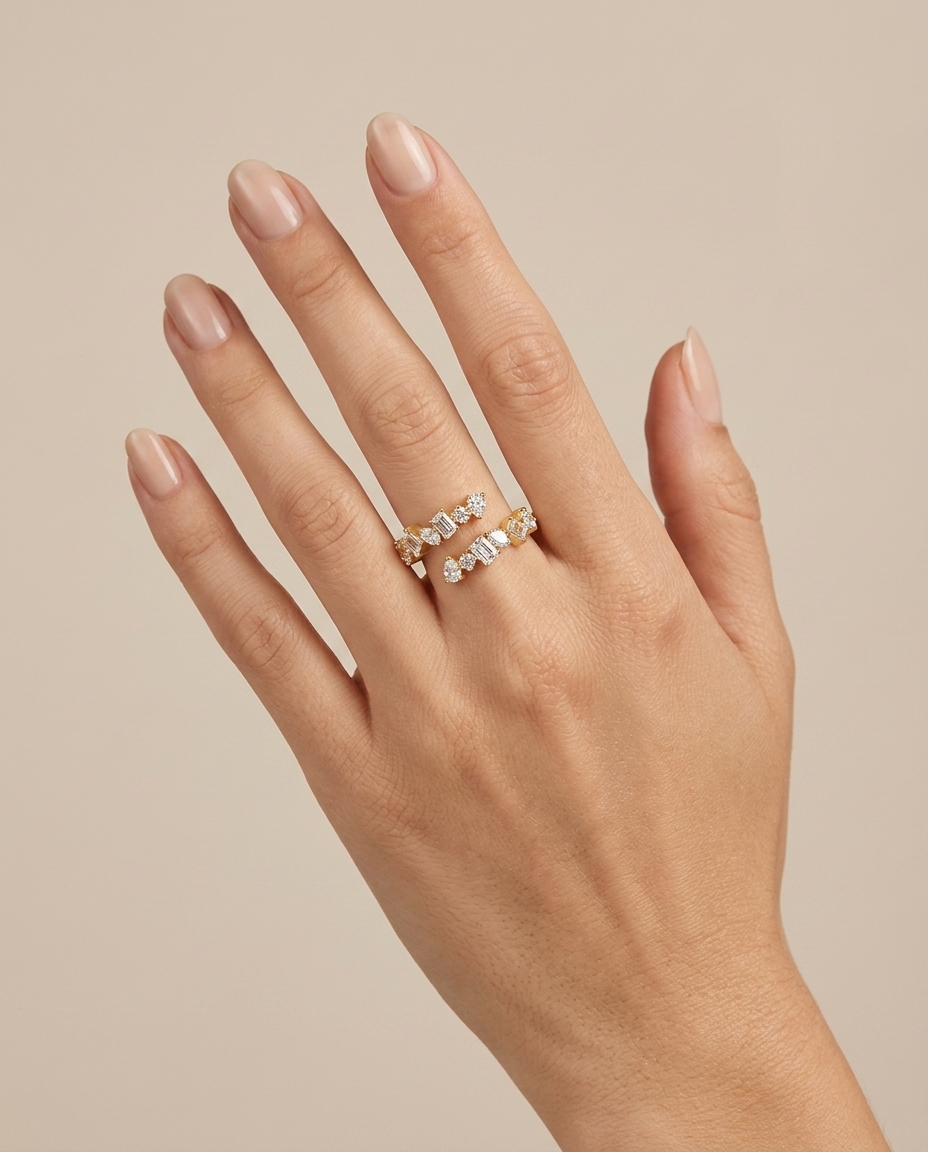 14KT Gold Diamond Ring on model