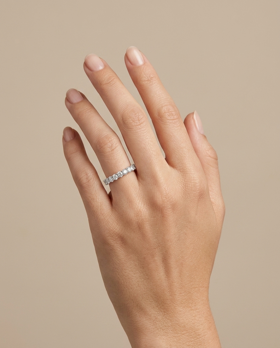 14KT Gold Diamond Eternity Half Band on model