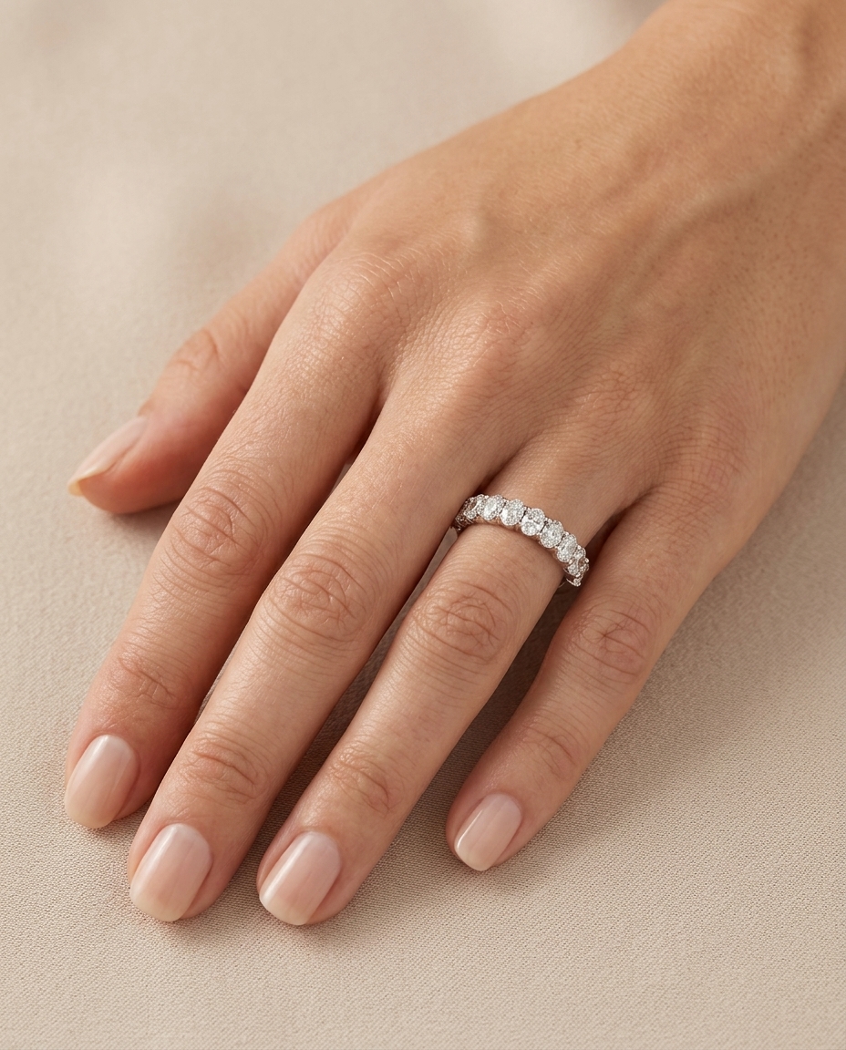 14KT Gold Diamond Eternity Half Band on model