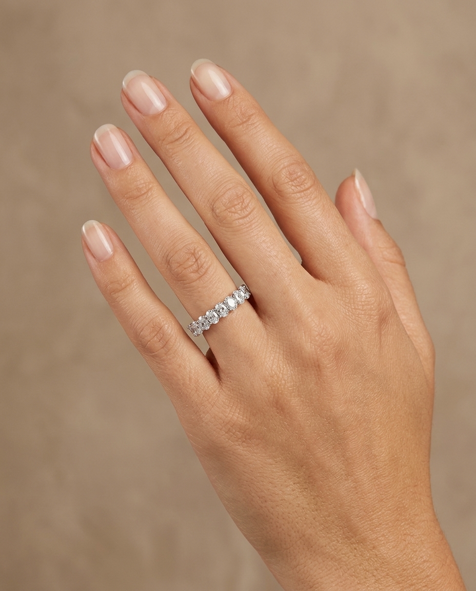 14KT Gold Diamond Eternity Half Band on model