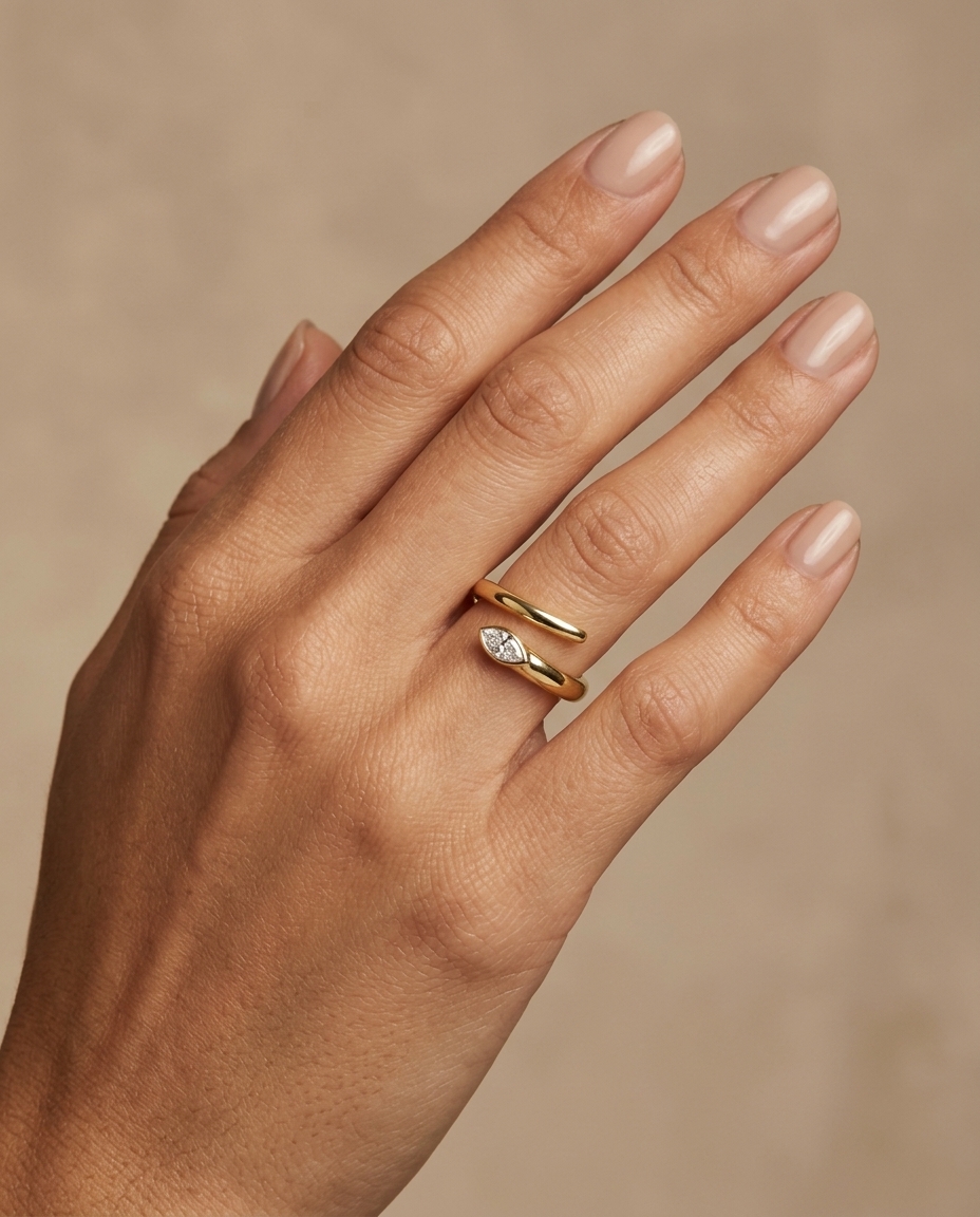 14KT Gold Wrap Around Ring with Single Diamond on model