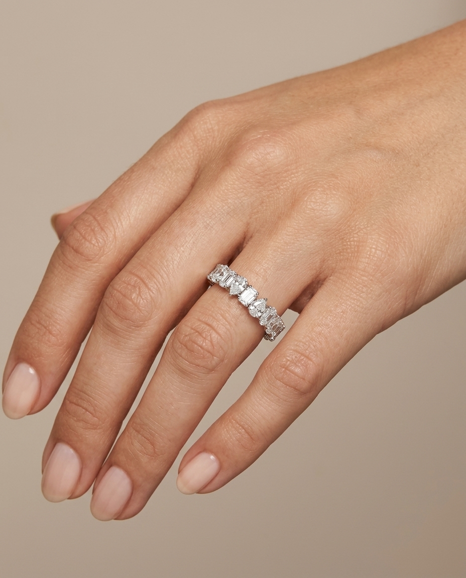 14KT Gold Pear Shape Diamond Ring on model