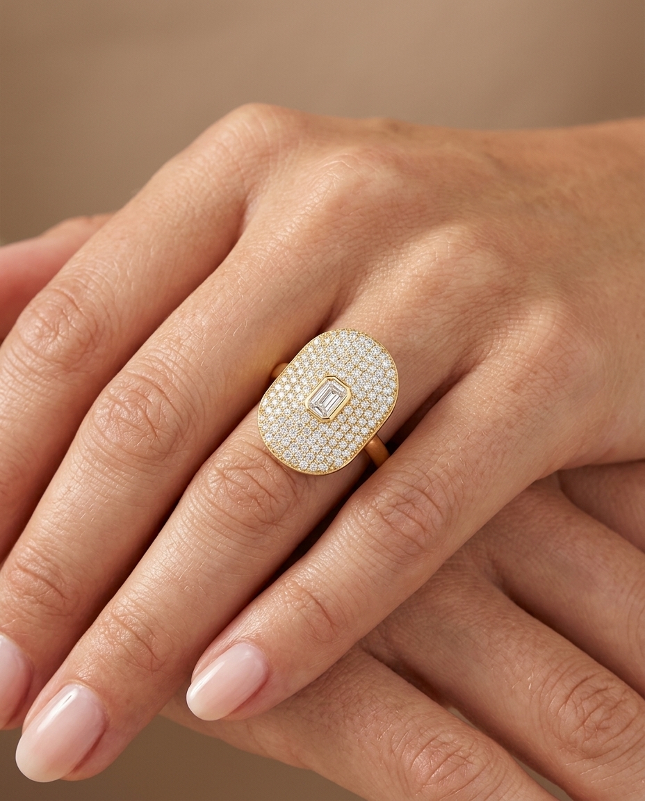 14KT Yellow Gold Diamond Ring on model