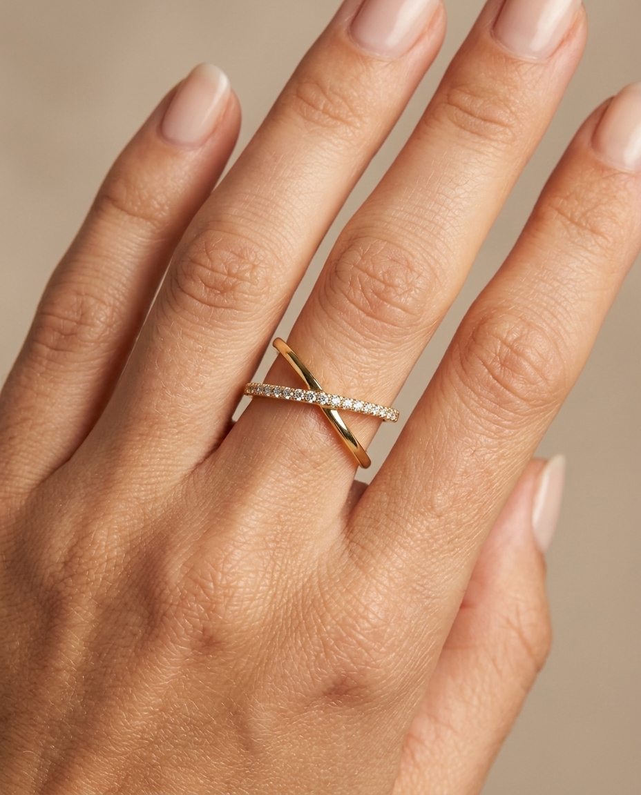 14KT Gold Diamond Ring on model