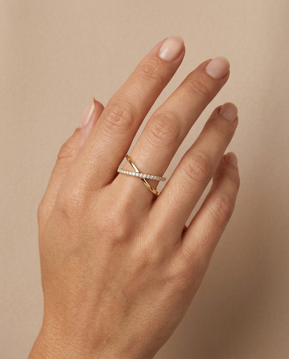 14KT Gold Diamond Ring on model