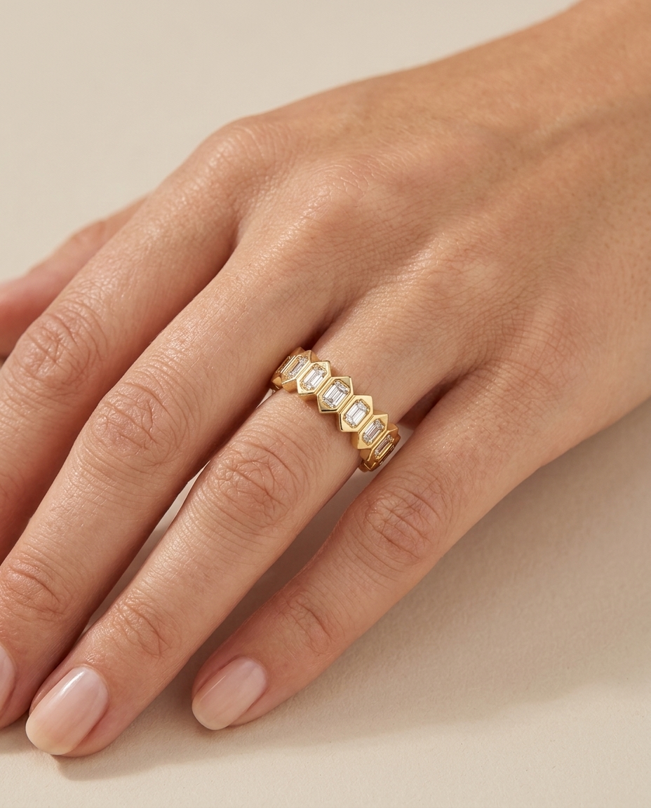 14KT Gold Diamonds Ring on model