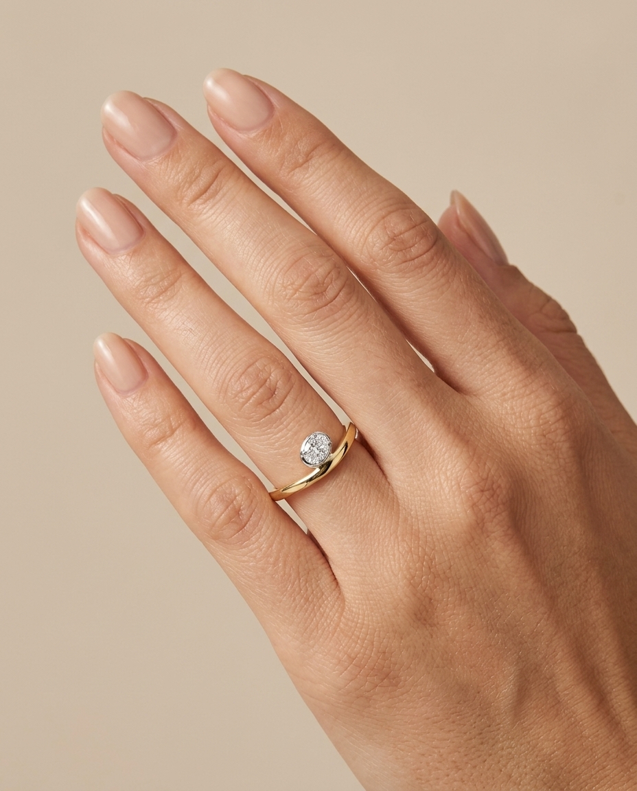 14KT Gold Diamond Ring on model