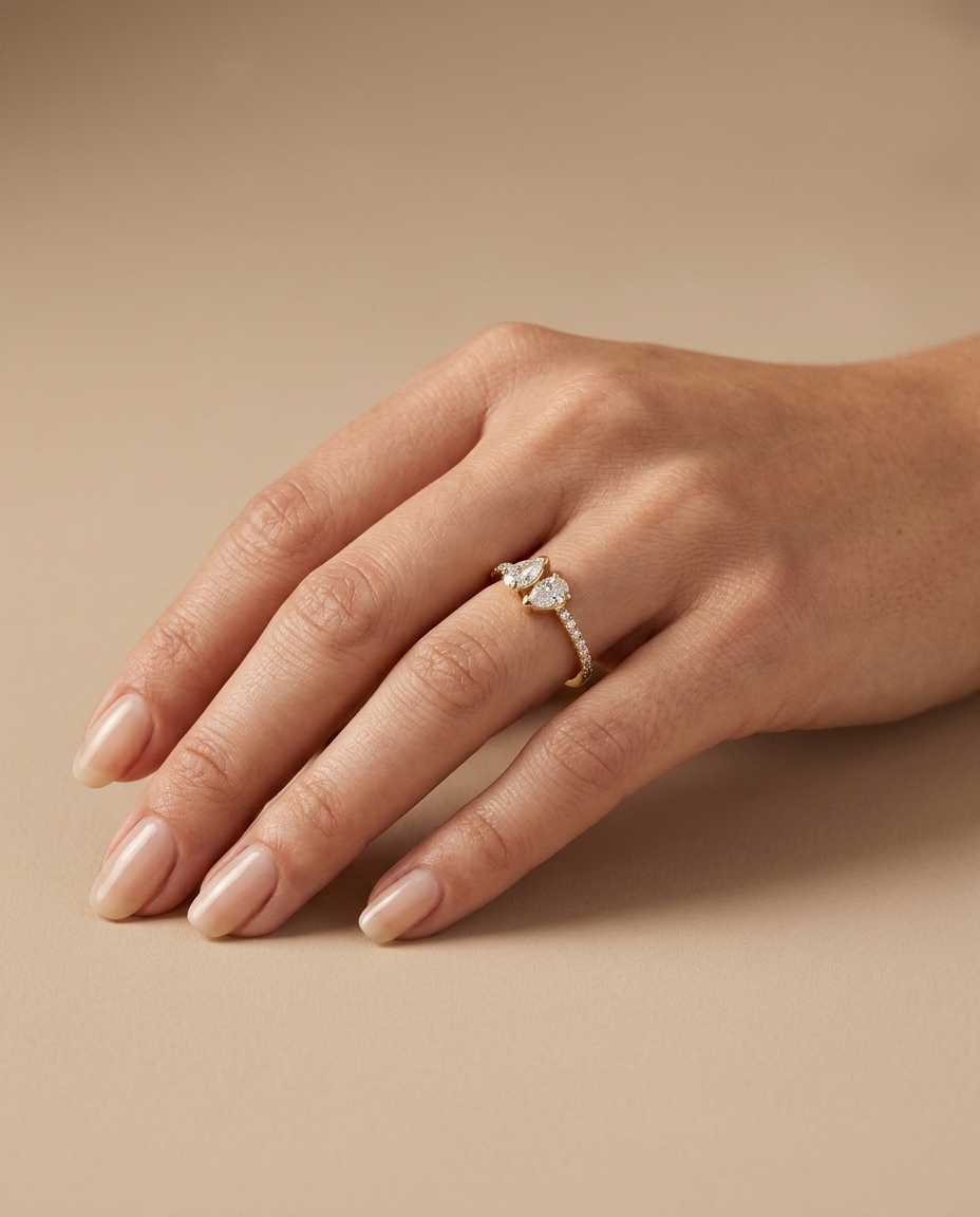 14KT Gold Diamonds Ring on model