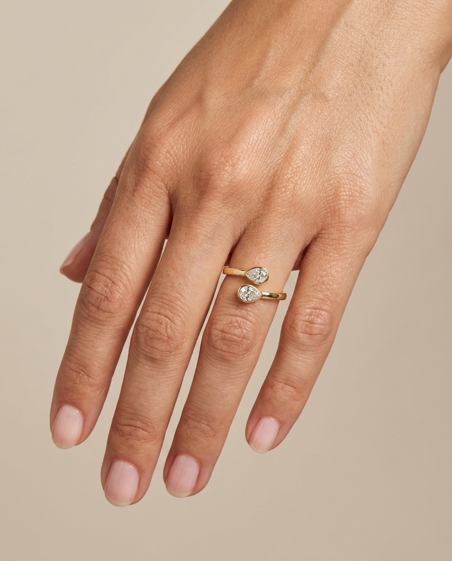 14KT Gold Diamond Ring on model