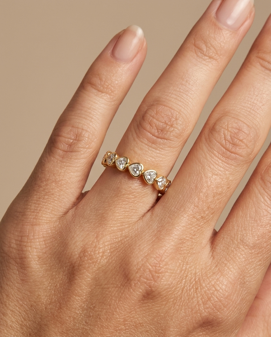 14KT Gold Heart Diamond Ring on model
