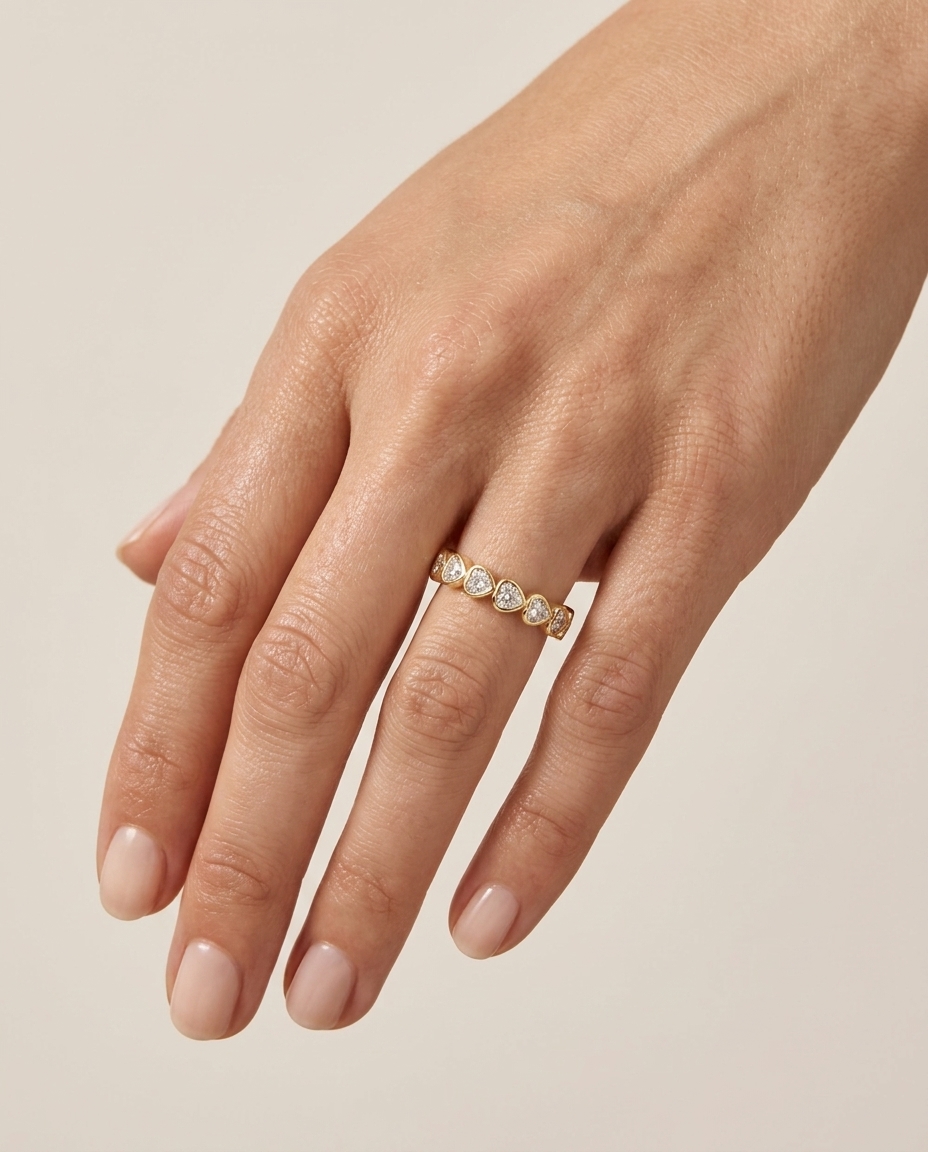 14KT Gold Heart Diamond Ring on model