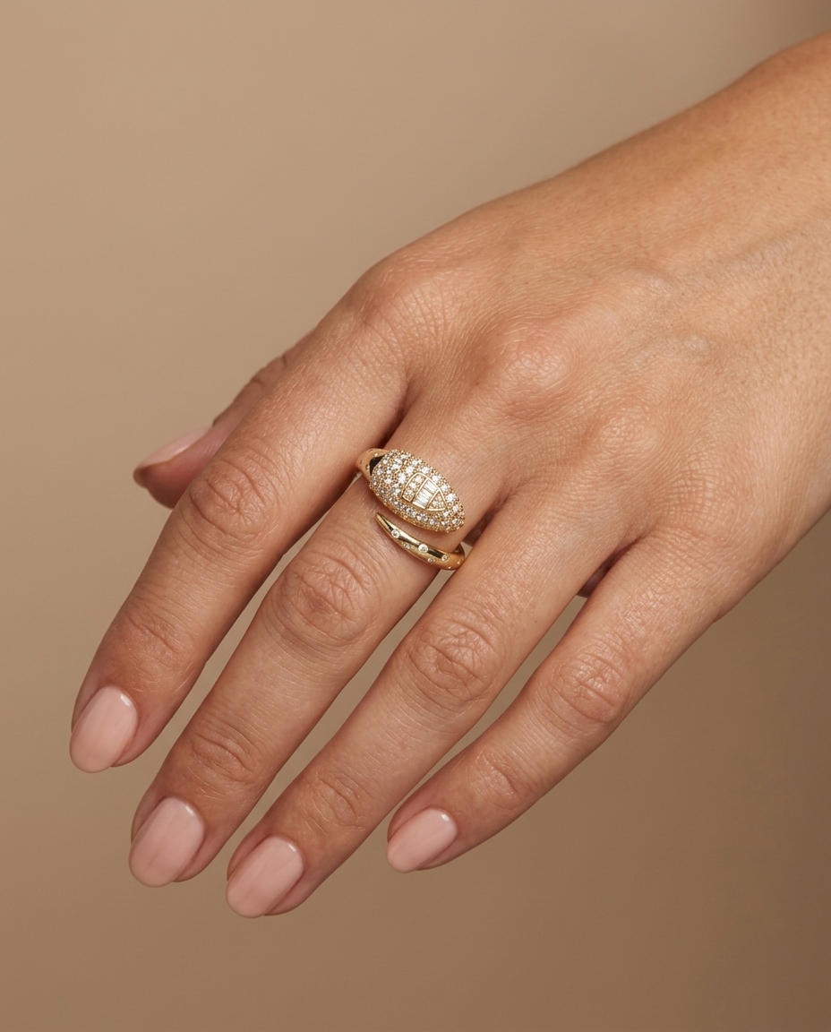 14KT Yellow Gold Diamond Snake Ring on model