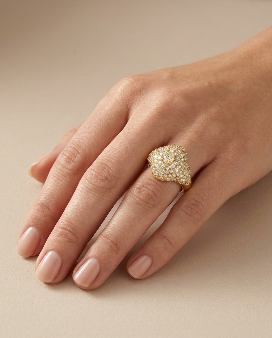 14KT Gold Diamond Ring on model