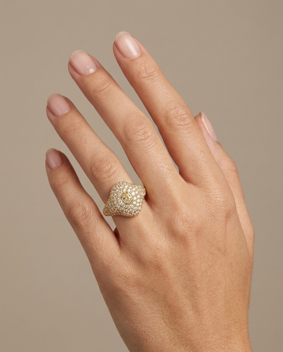 14KT Gold Diamond Ring on model