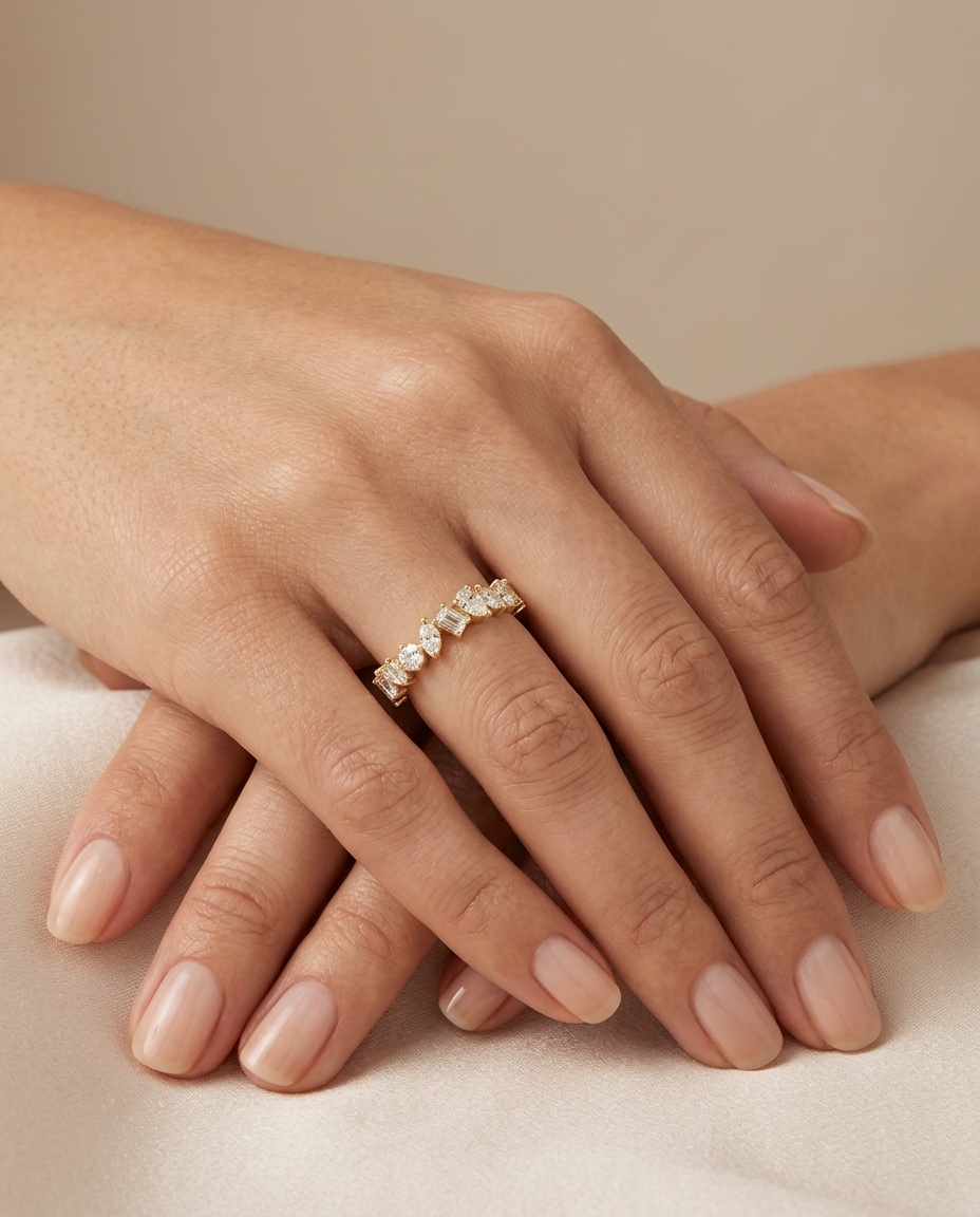 14KT Gold Heart Diamond Ring on model