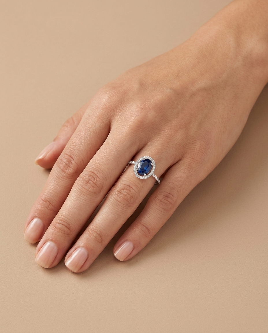 14KT White Gold Kyanite and Diamonds Ring on model