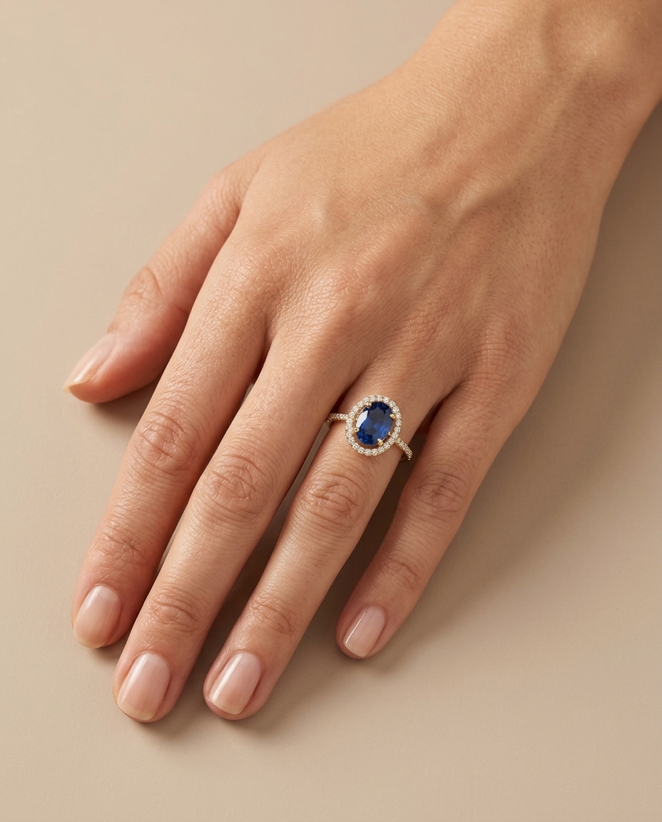 14KT Yellow Gold Kyanite and Diamonds Ring on model