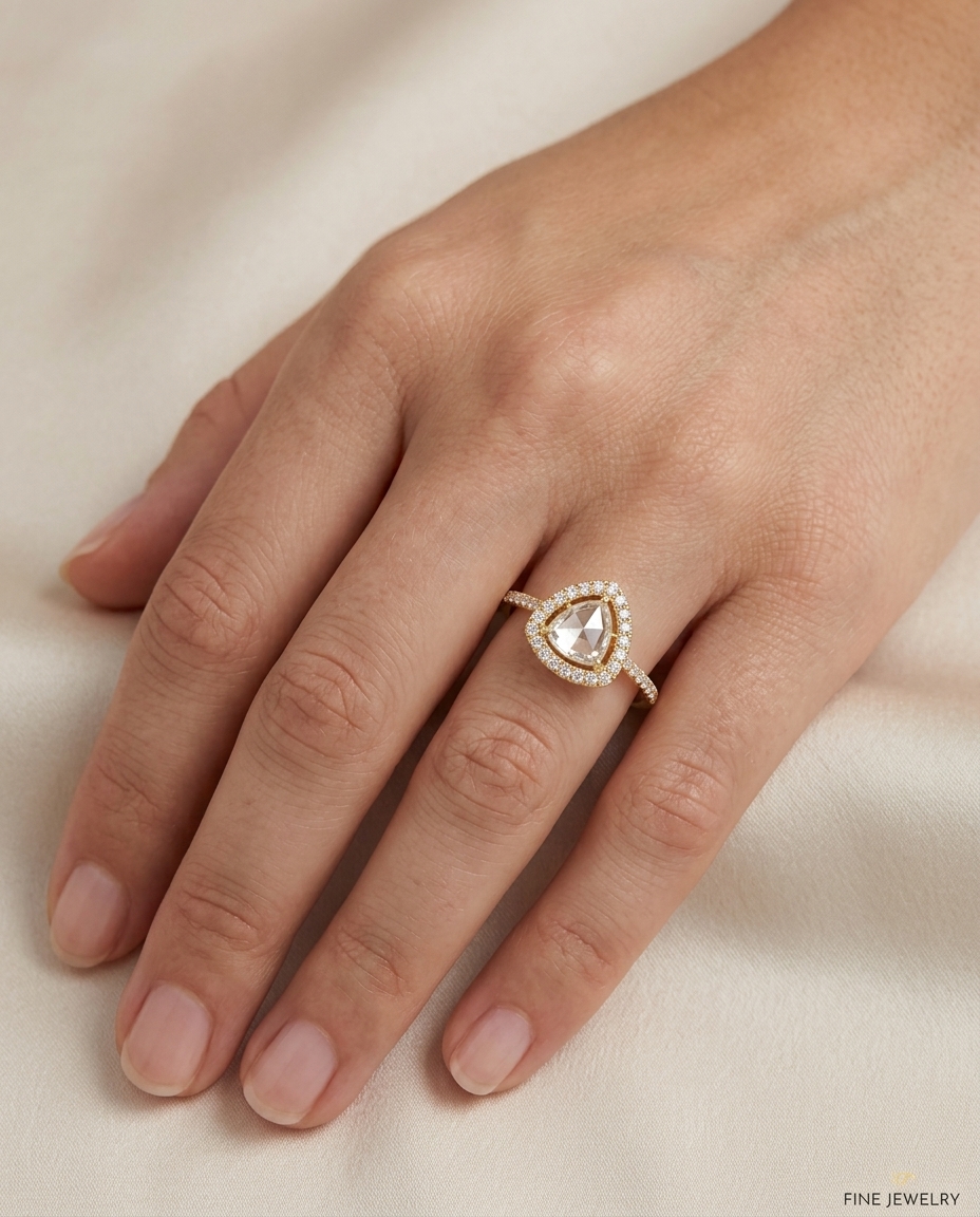 14KT Yellow Gold Diamond Slice Ring on model