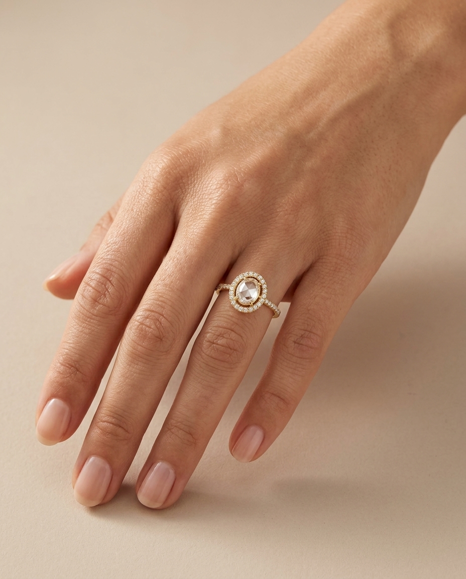 14KT Yellow Gold Diamond Slice Ring on model