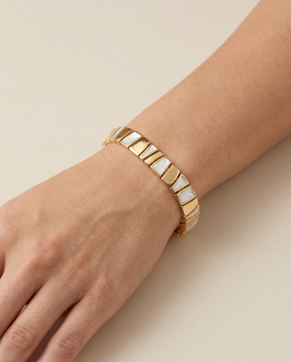 14KT Gold Mother of Pearl Bracelet on model