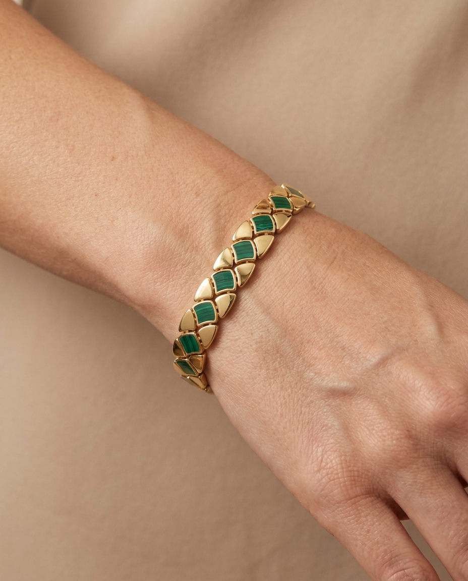 14KT Gold Melakite Link Bracelet on model