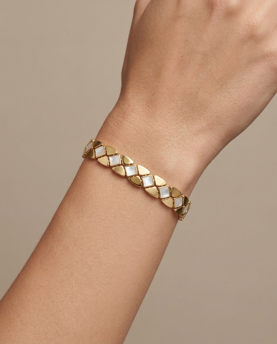 14KT Gold Mother of Pearl Bracelet on model
