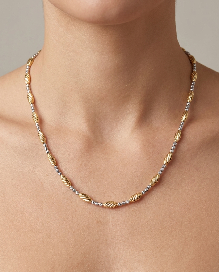 14KT Two Tone Gold Necklace on model