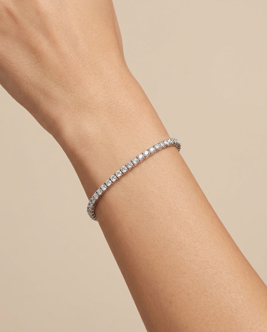 14KT Italian White Gold Diamond Flexible Bangle on model