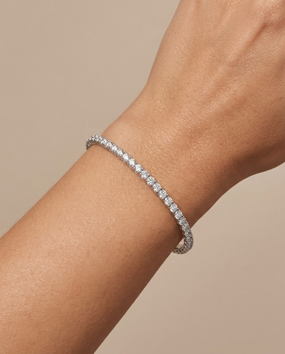 14KT Italian White Gold Diamond Flexible Bangle on model