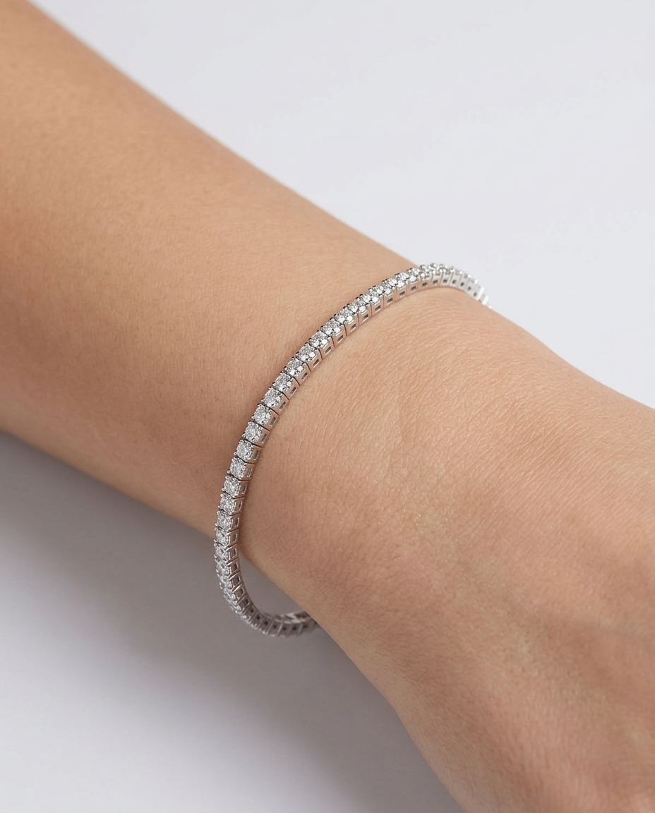 14KT Italian White Gold Diamond Flexible Bangle on model