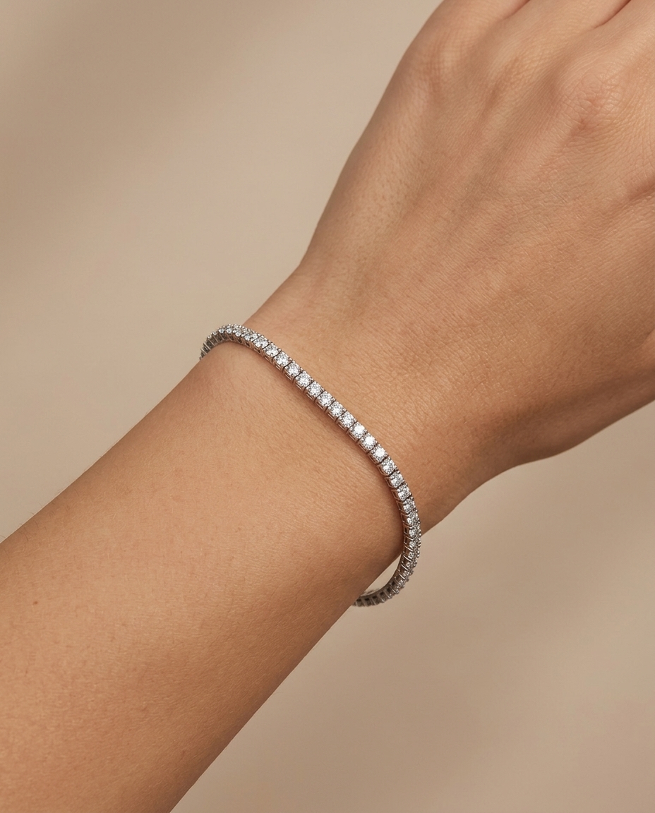 14KT Italian White Gold Diamond Flexible Bangle on model