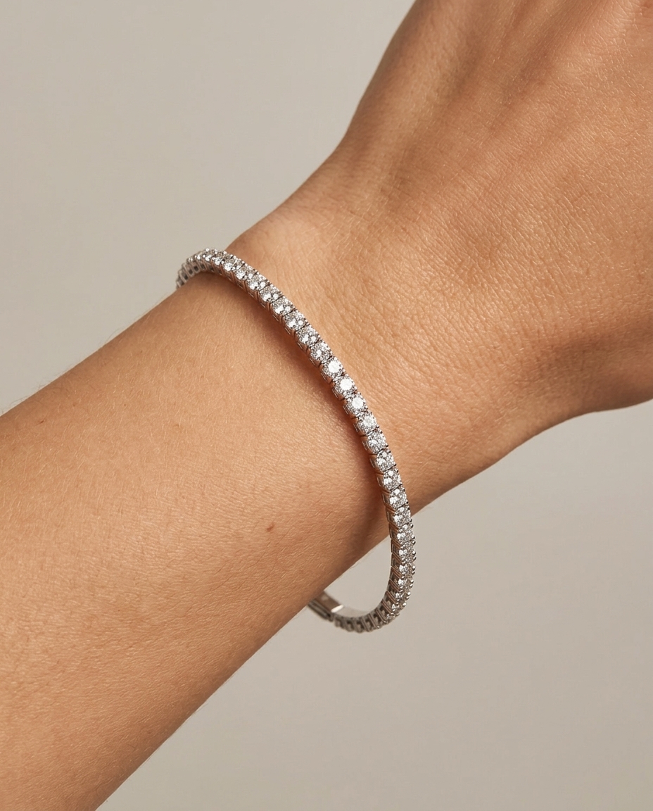 14KT Italian White Gold Diamond Flexible Bangle on model