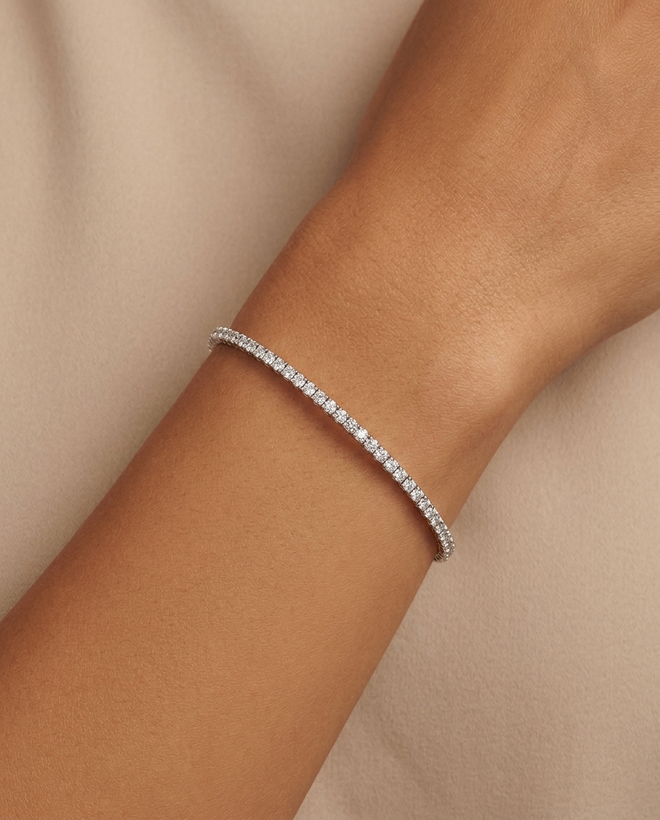 14KT Italian White Gold Diamond Flexible Bangle on model