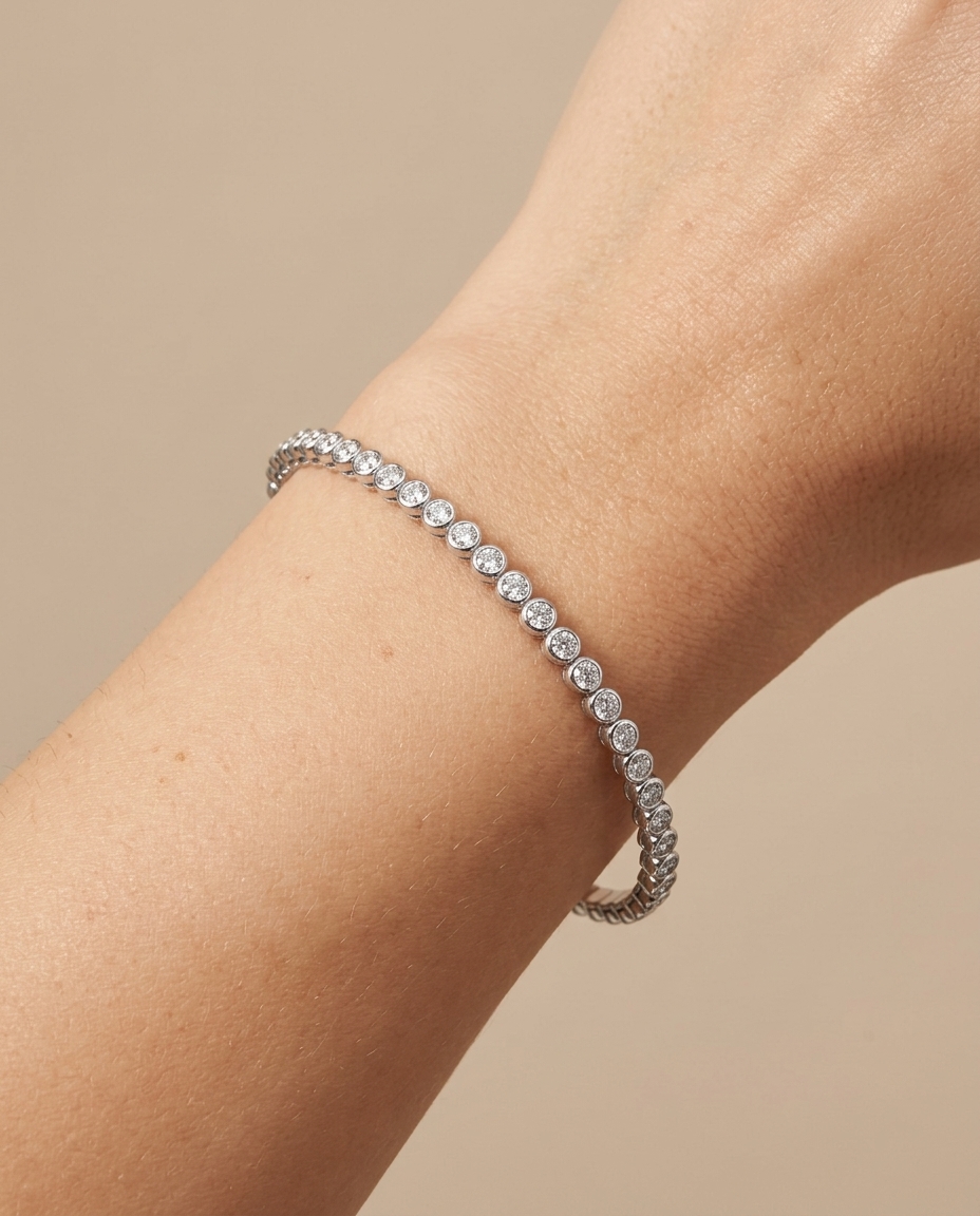 14KT Italian White Gold Diamond Flexible Bangle on model