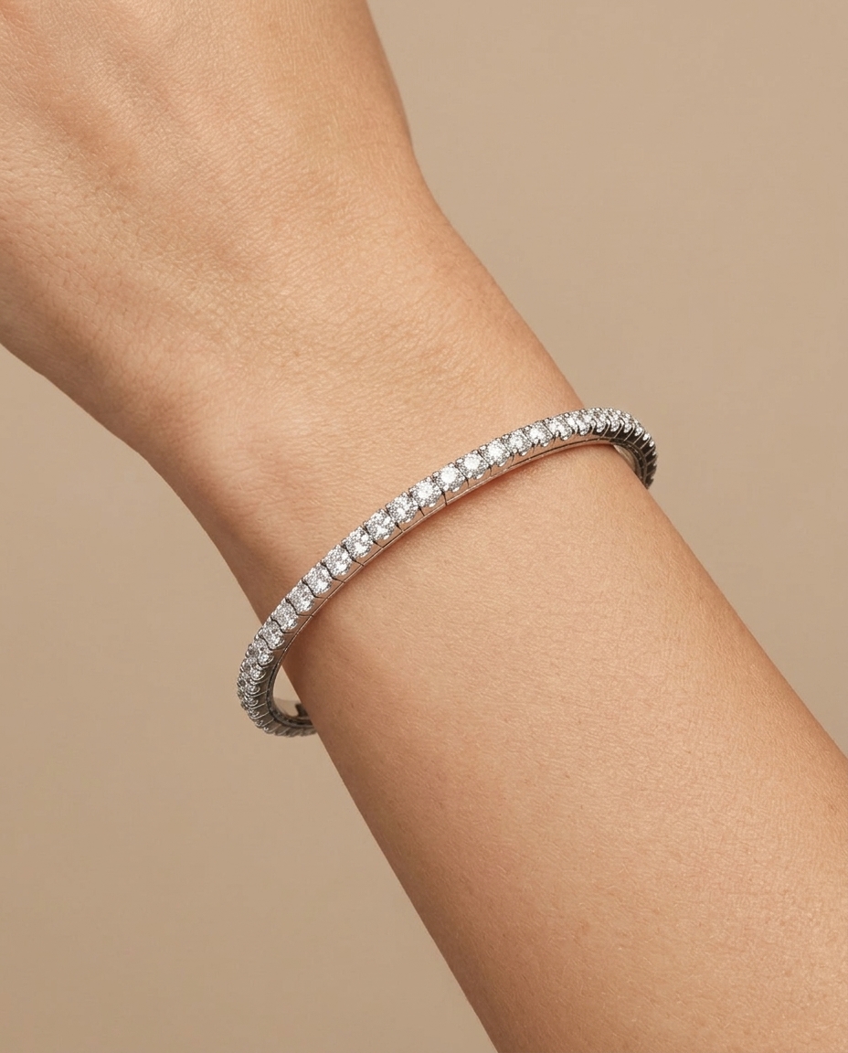 14KT Italian White Gold Diamond Flexible Bangle on model