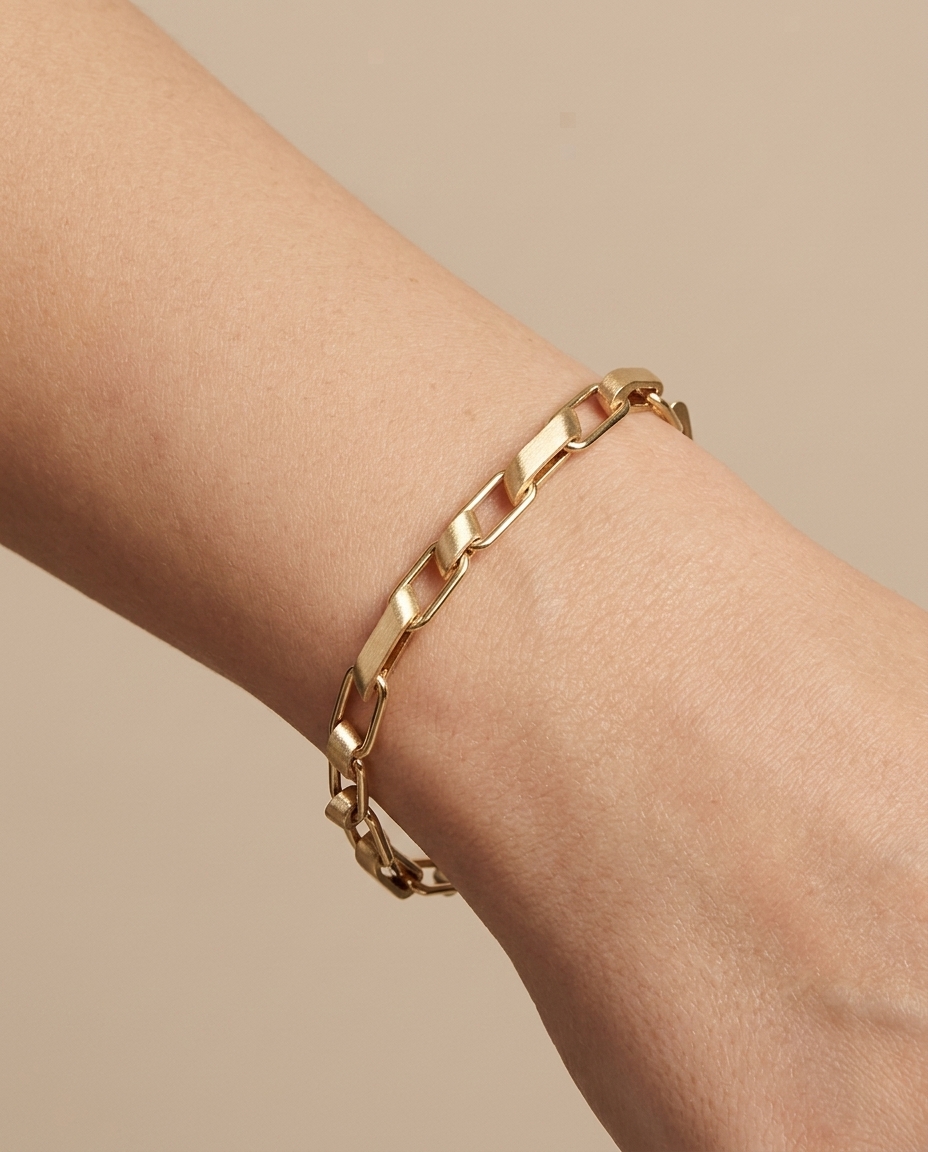 14KT Yellow Gold Two-Tone Matte Finish Bracelet 8" on model