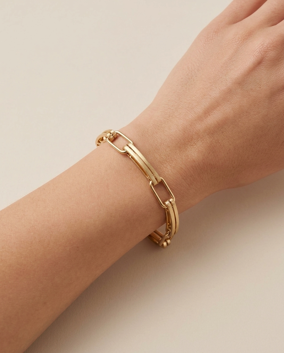 14KT Gold Two-Tone Matte Finish Bracelet on model