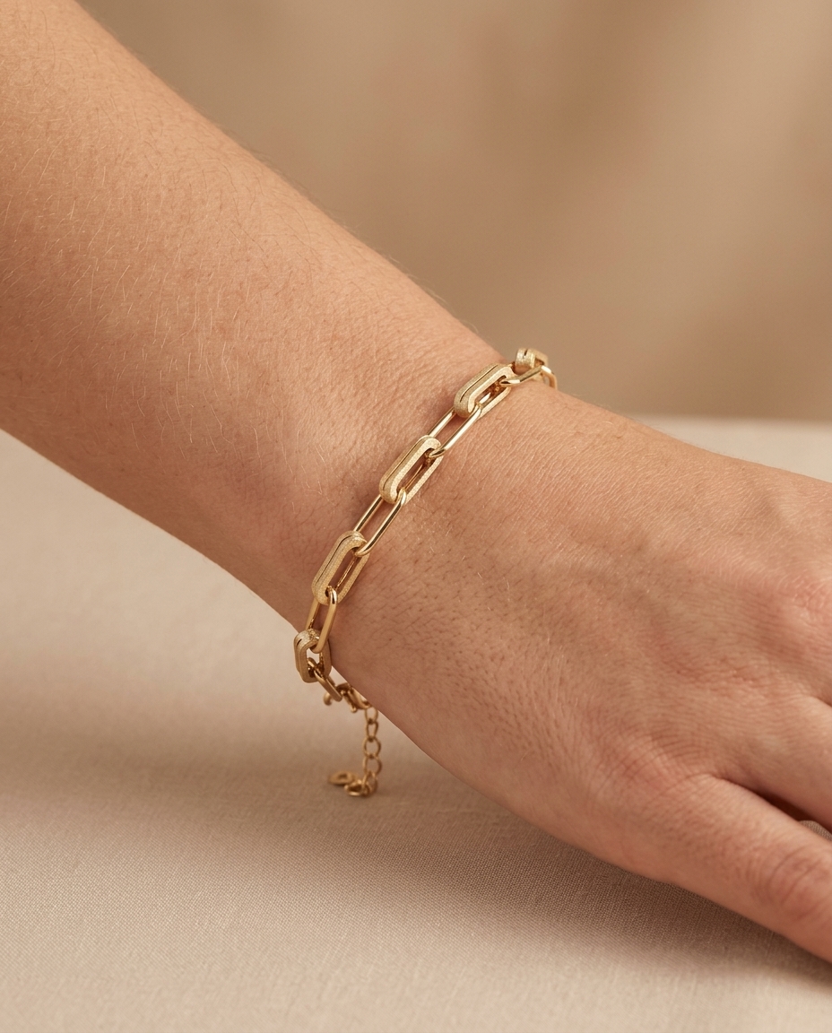 14KT Yellow Gold Two-Tone Matte Finish Bracelet 8" on model