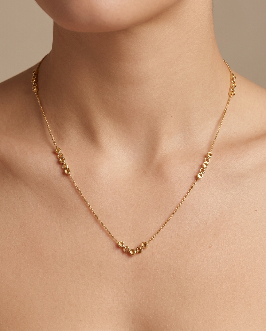 14KT Gold Station Necklace on model
