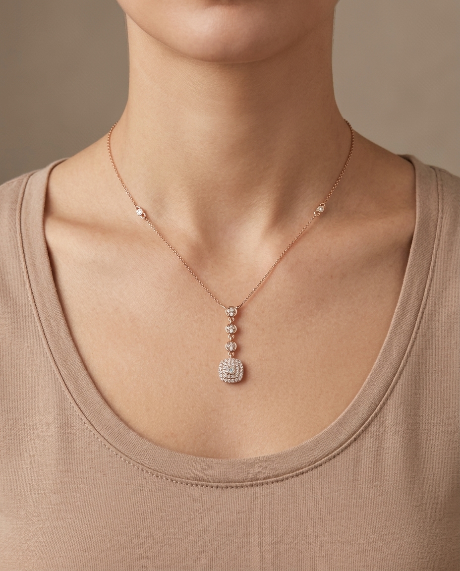 14KT Yellow Gold Diamond Necklace on model