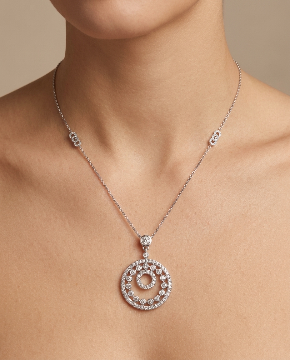 14KT White Gold Diamond Necklace on model
