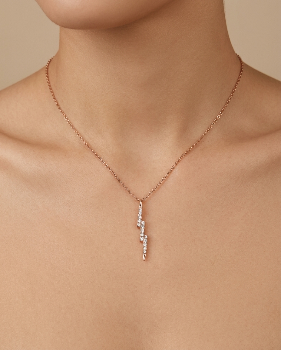 14KT Gold Diamond Lightning Boltnecklace on model