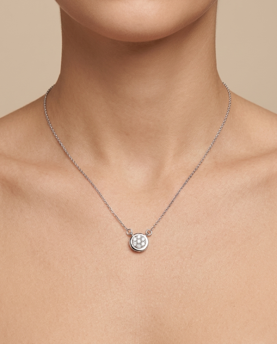14KT White Gold Pendent with Diamond Necklace on model