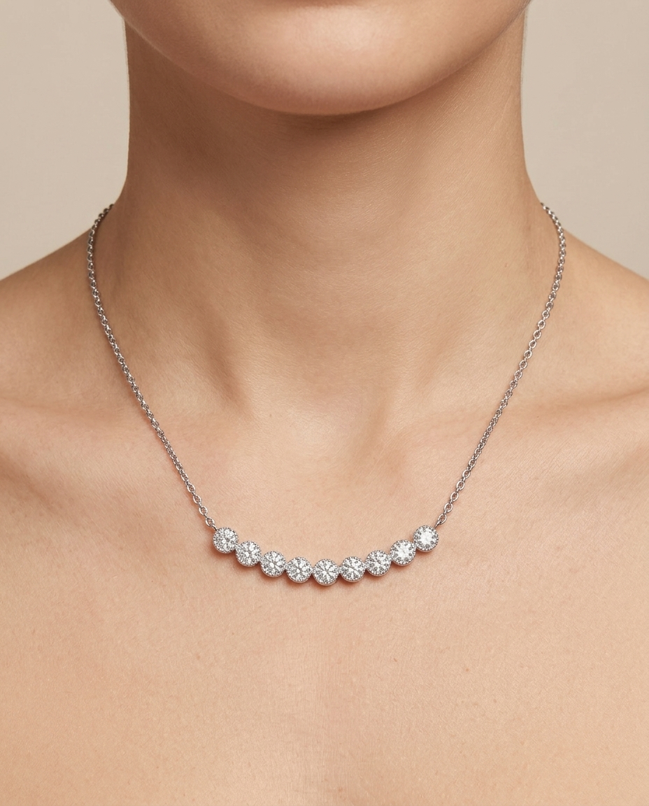 Diamond Curved Bar Necklace on model