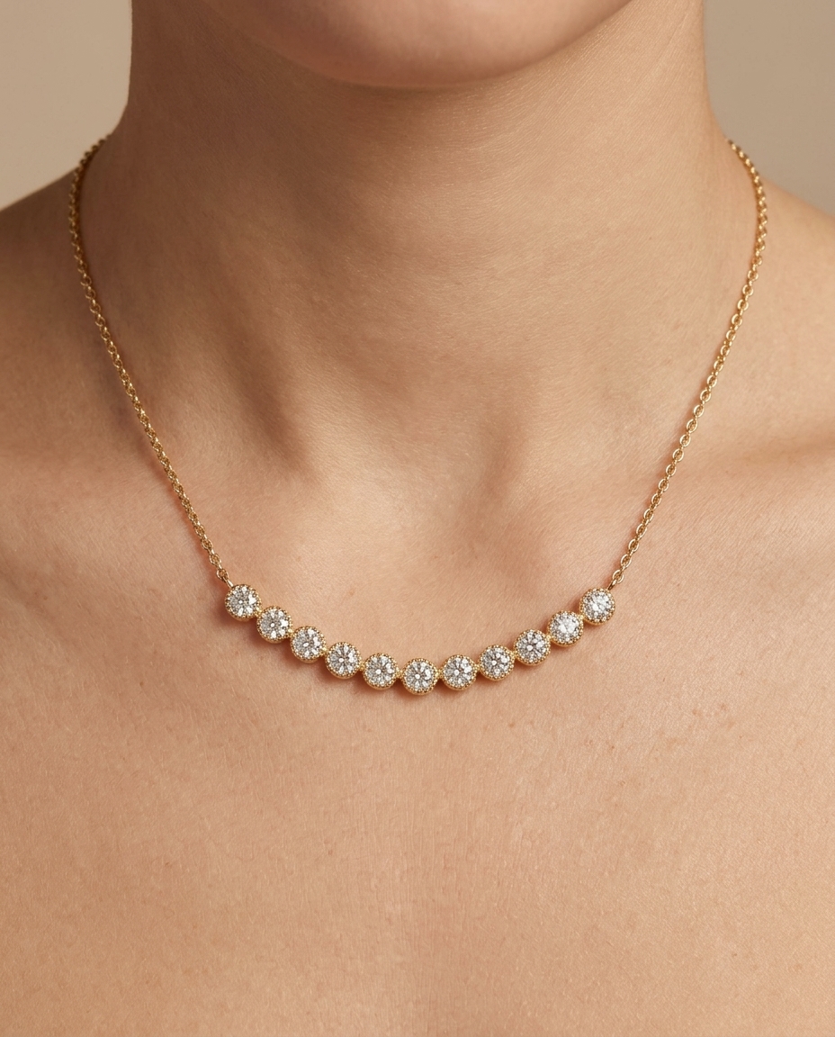 Diamond Curved Bar Necklace on model