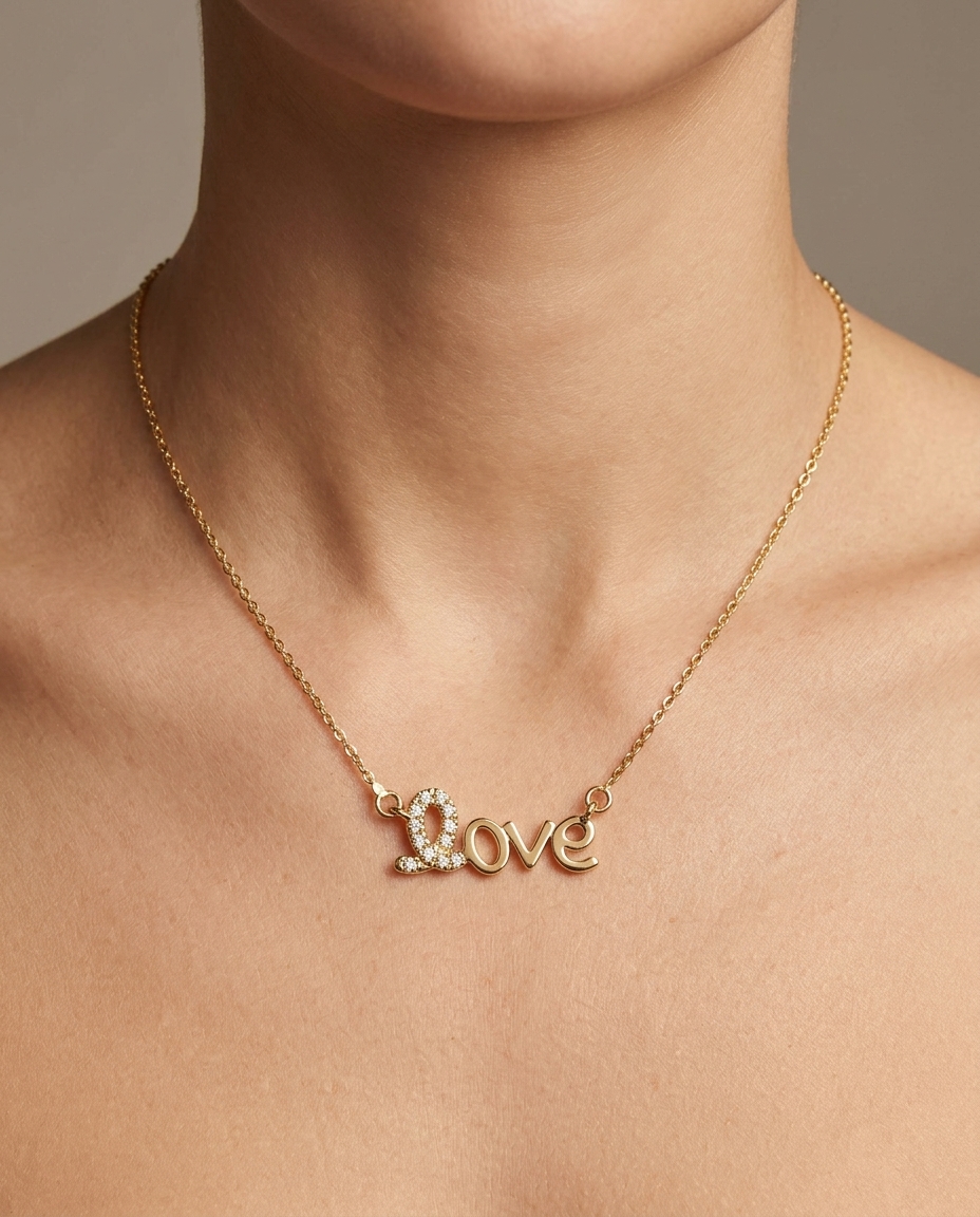 14KT Diamond Love Necklace on model