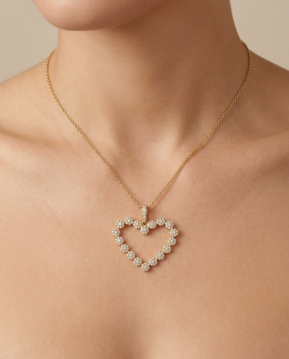 Diamond Heart Shape Necklace on model