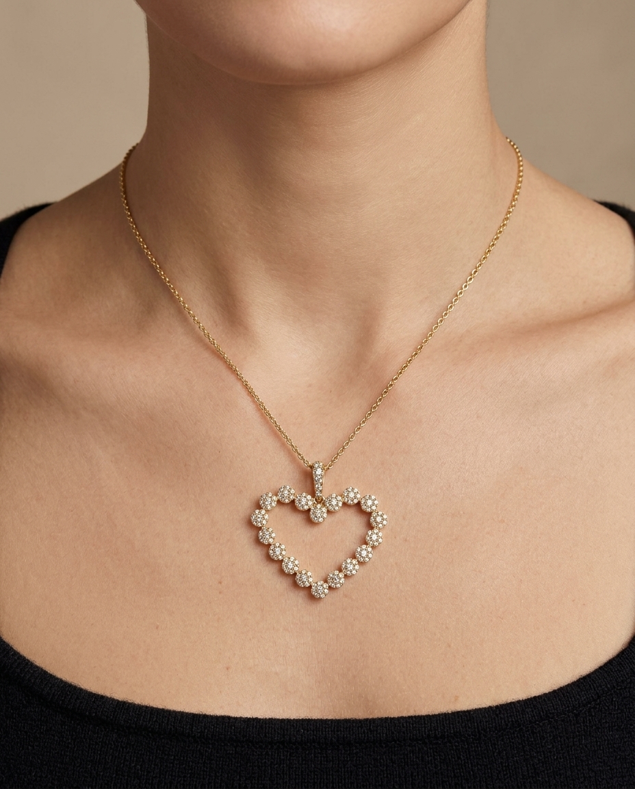 Diamond Heart Shape Necklace on model